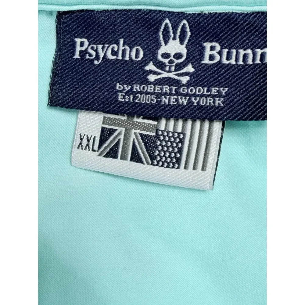Rare Psycho Big Bunny Logo Polo Shirt XXL Mens Aqua Mint Blue 100% Cotton - Picture 3 of 13